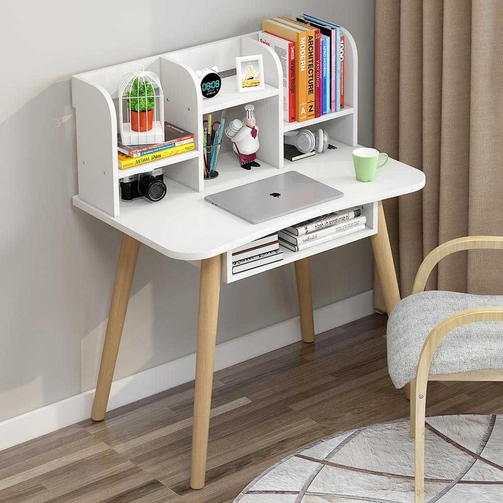 Modern Study Desk with Optional Bookshelf — White or Oak 3 Sizes