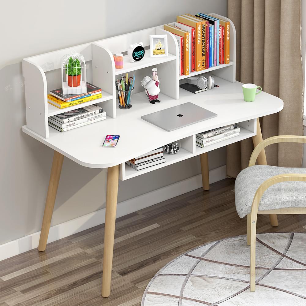 MSDOBS001Modern Study Desk with Optional Bookshelf — White or Oak 3 Sizes