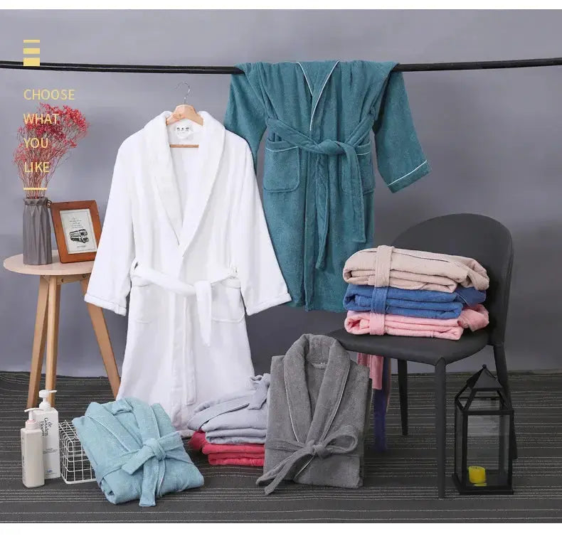Terry Robe Women 100% Cotton Bathrobe Lovers Brown Robes Men Bathrobe Solid Towel Fleece Long Sleepwear Bridesmaid Robe White Jonine’s Corner