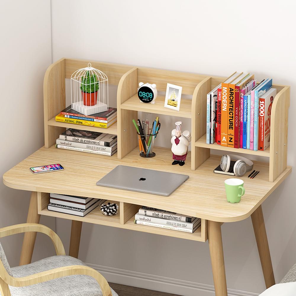 Modern Study Desk with Optional Bookshelf — White or Oak 3 Sizes