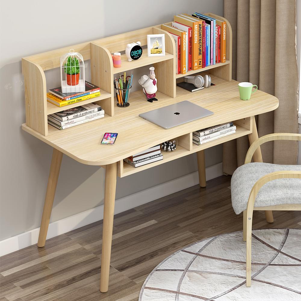 MSDOBS001Modern Study Desk with Optional Bookshelf — White or Oak 3 Sizes