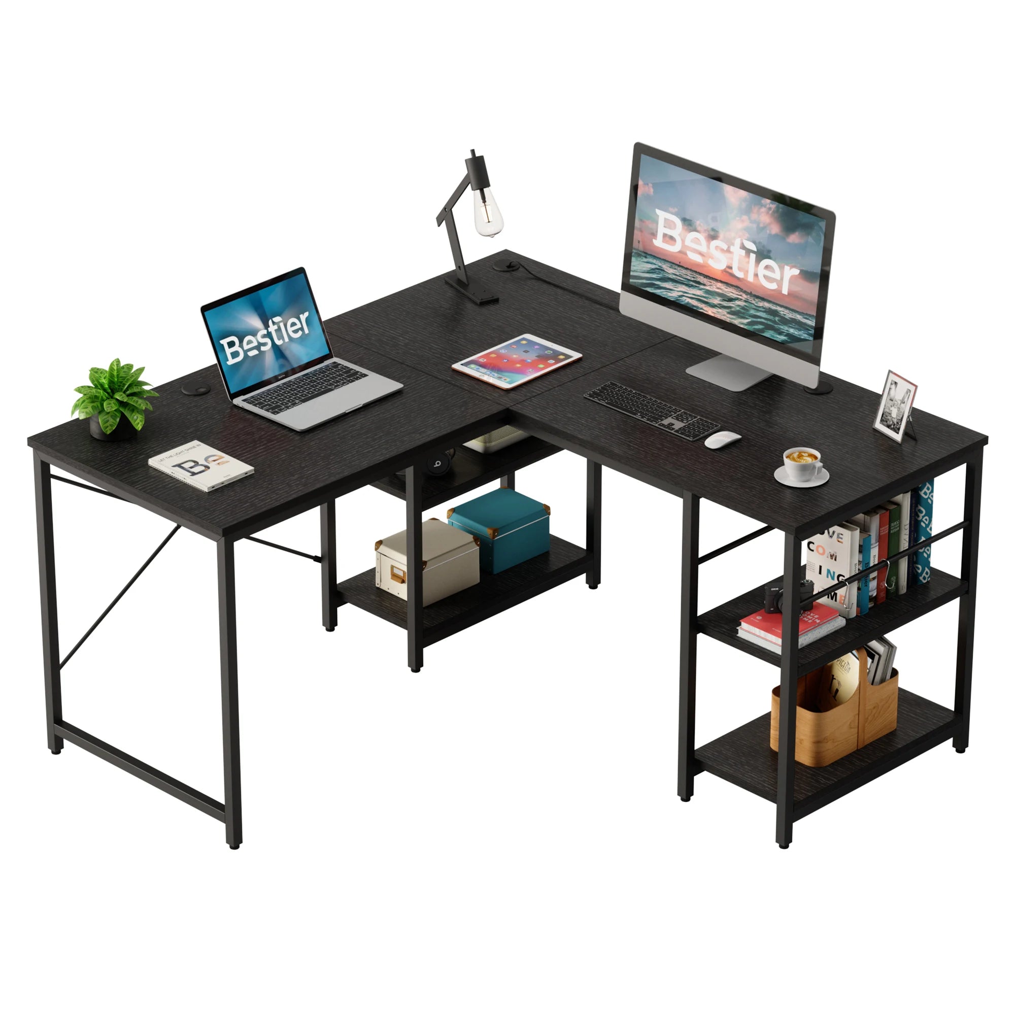 Bestier L-Shaped Executive Desk with Storage Cabinet
