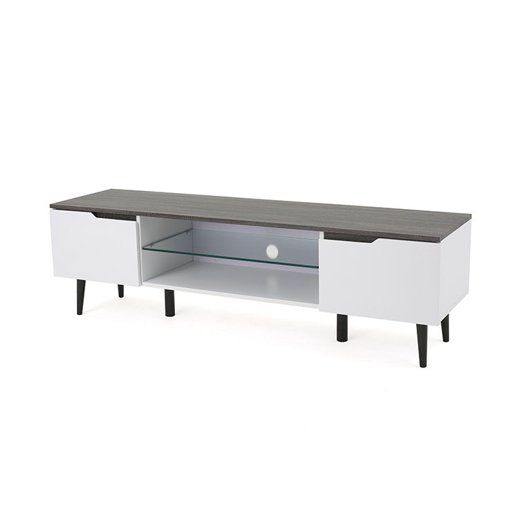 Modern TV Stand &amp; Media Console in Gray + White Matte