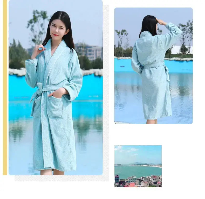 Terry Robe Women 100% Cotton Bathrobe Lovers Brown Robes Men Bathrobe Solid Towel Fleece Long Sleepwear Bridesmaid Robe White Jonine’s Corner