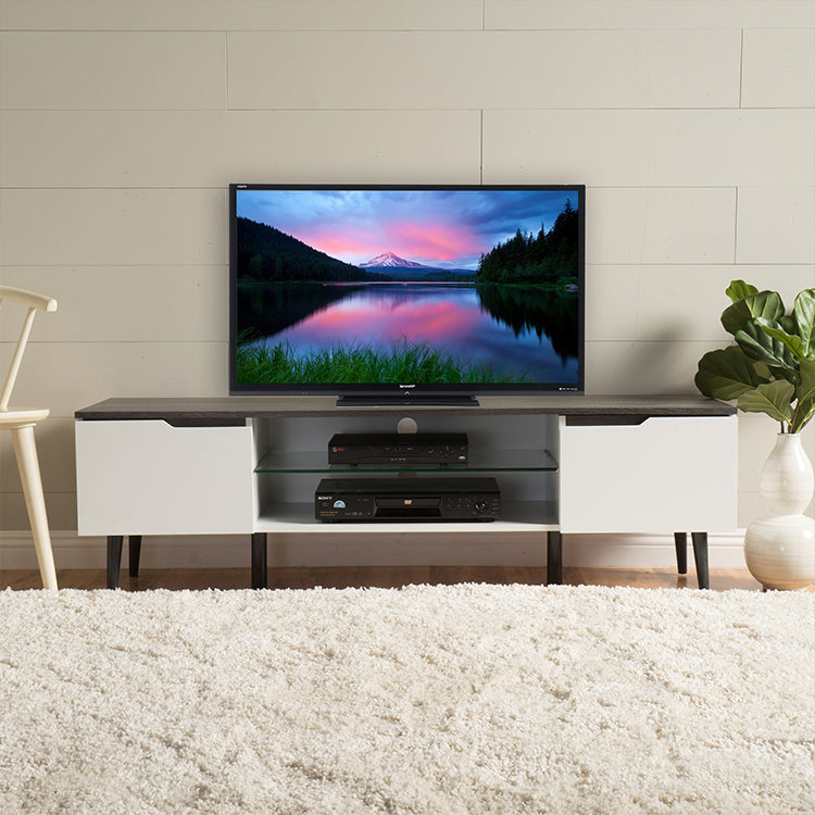 Modern TV Stand &amp; Media Console in Gray + White Matte