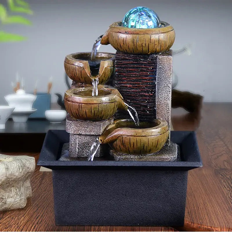 Zen Desktop Water Fountain — Tabletop Waterfall for Relaxation &amp; Feng Shui Décor