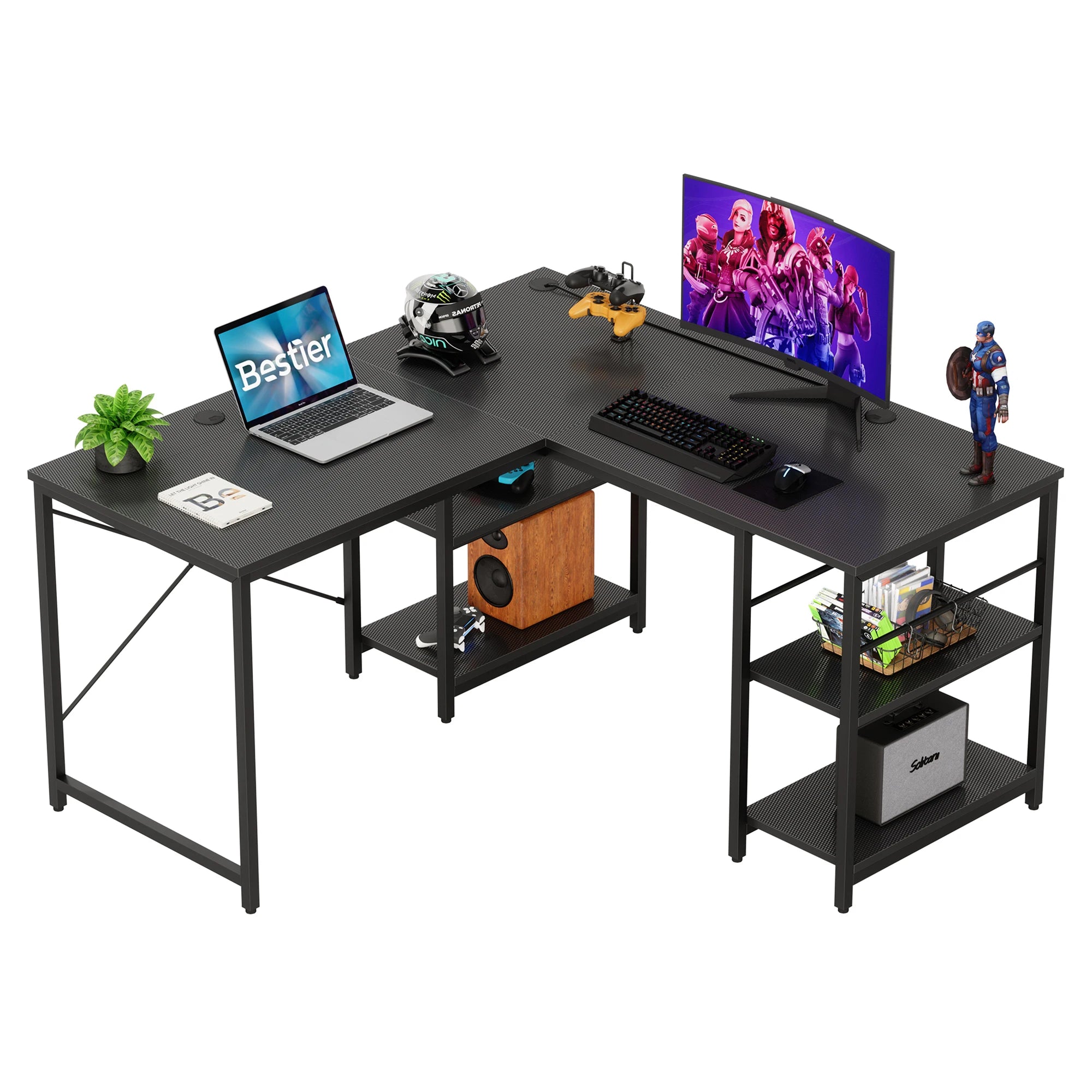 Bestier L-Shaped Executive Desk with Storage Cabinet