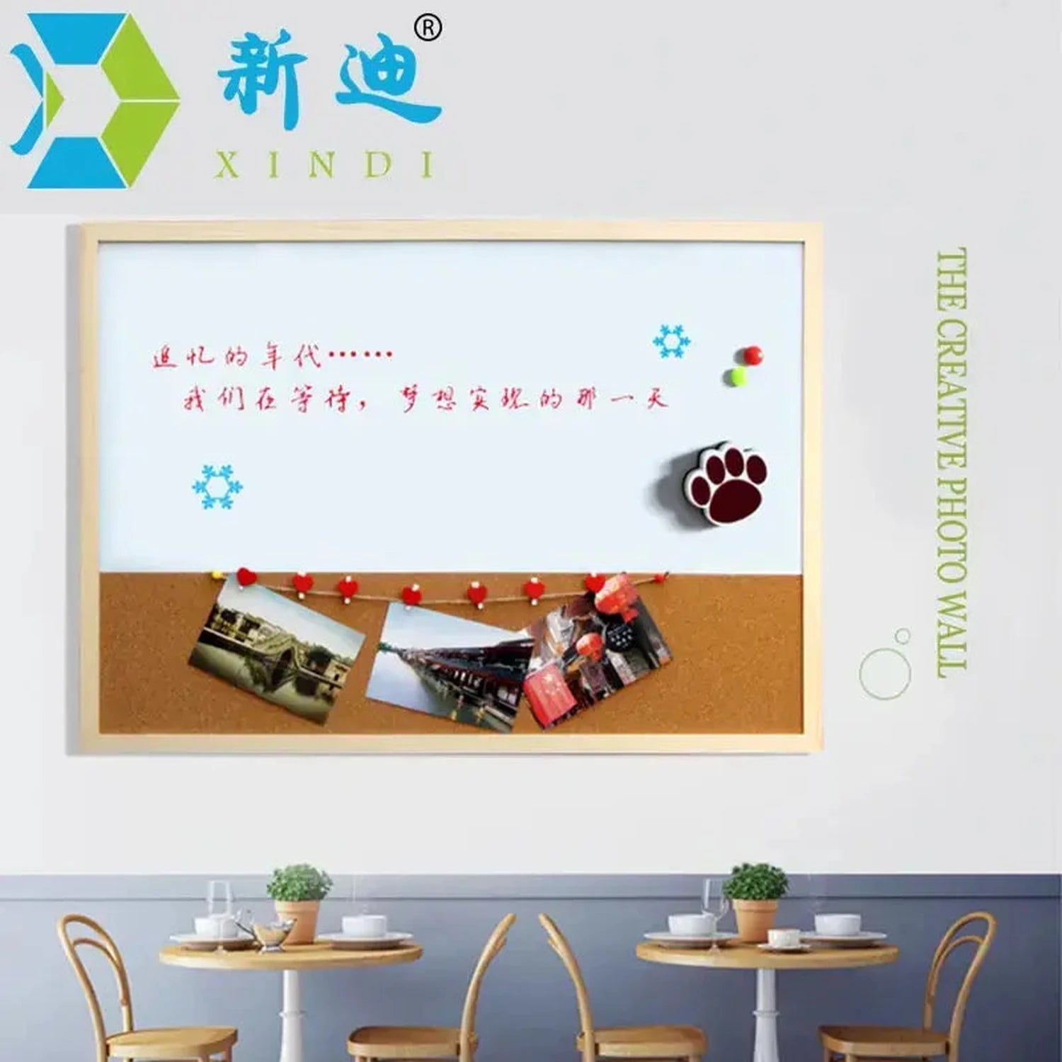 XINDI 30*40cm Combination Whiteboard Cork Board Combination Wood Frame Magnetic Whiteboard With Free Marker Pens Jonine’s Corner