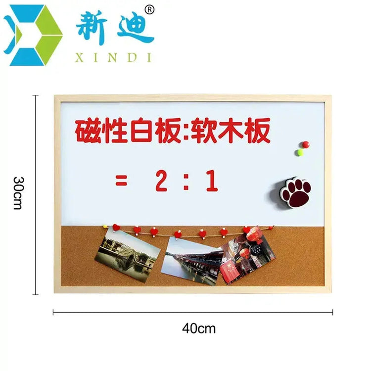 XINDI 30*40cm Combination Whiteboard Cork Board Combination Wood Frame Magnetic Whiteboard With Free Marker Pens Jonine’s Corner