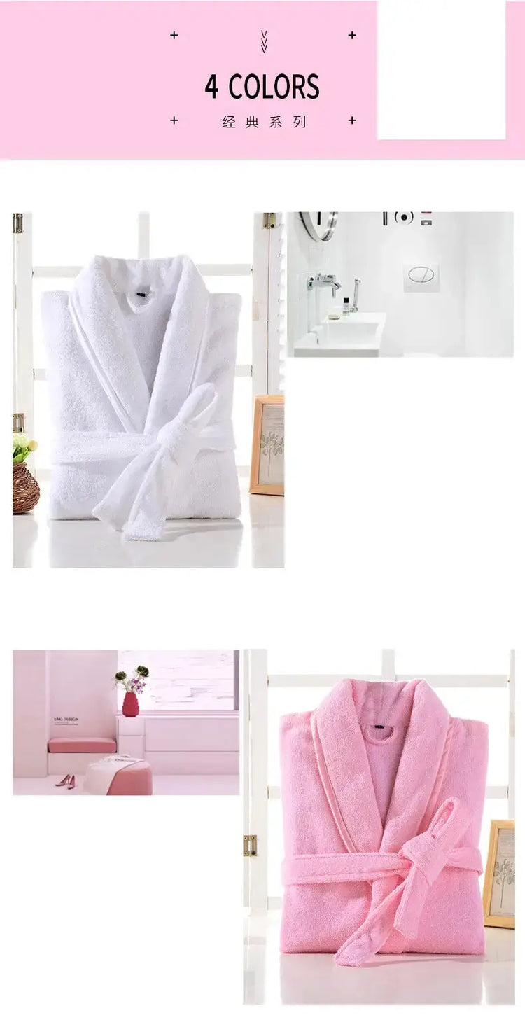 Terry Robe Women 100% Cotton Bathrobe Lovers Brown Robes Men Bathrobe Solid Towel Fleece Long Sleepwear Bridesmaid Robe White Jonine’s Corner