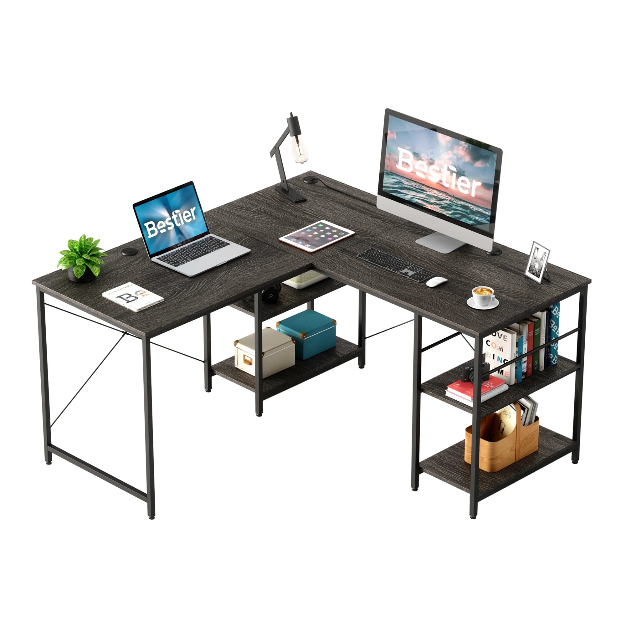 Bestier L-Shaped Executive Desk with Storage Cabinet