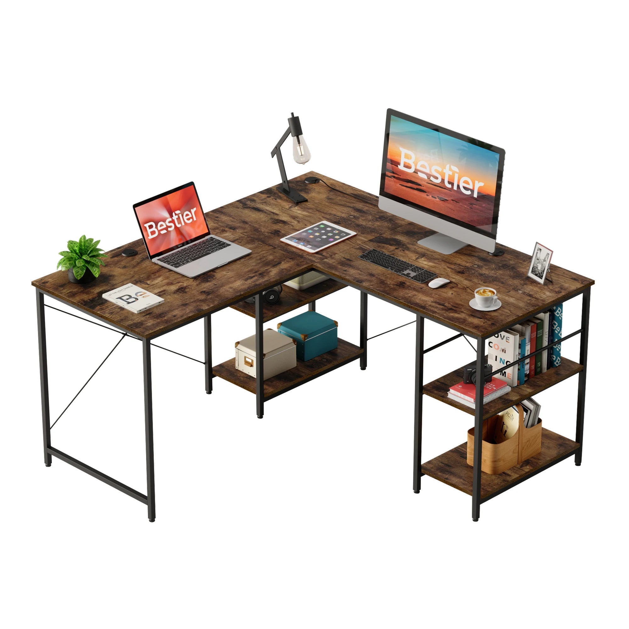 Bestier L-Shaped Executive Desk with Storage Cabinet