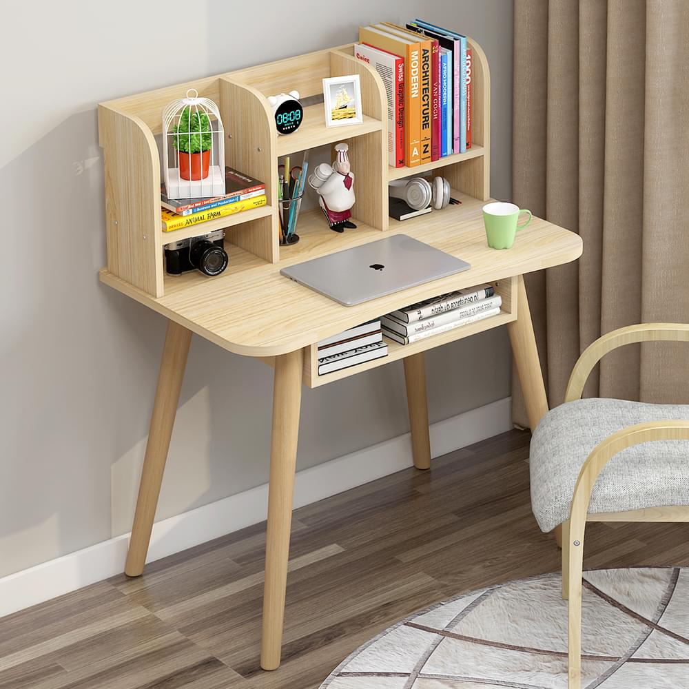 Modern Study Desk with Optional Bookshelf — White or Oak 3 Sizes