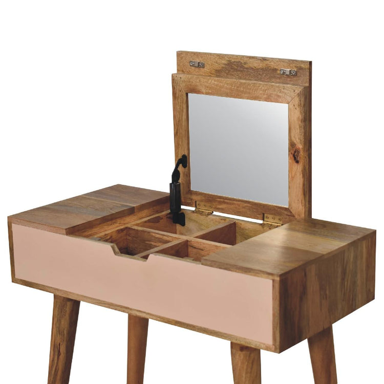 Mini Blush Pink Dressing Table with Foldable Mirror for reselling-6
