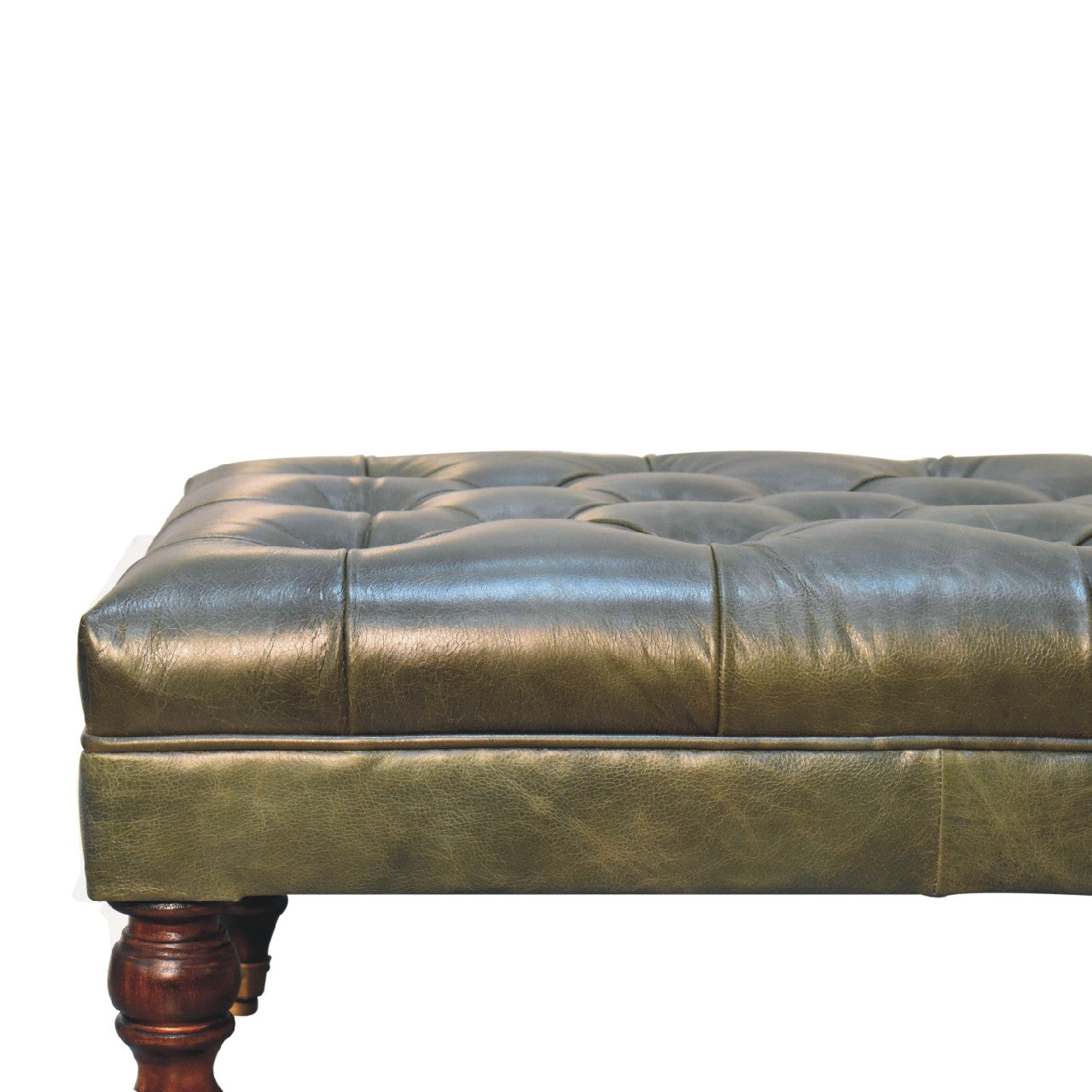 The Ottoman That Commands the Room — Buffalo Green Leather Ottoman with Castor Legs