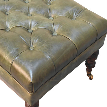 The Ottoman That Commands the Room — Buffalo Green Leather Ottoman with Castor Legs