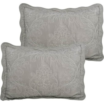 Ash Grey Damask Embroidered Bedspread Set — King, 4 Piece