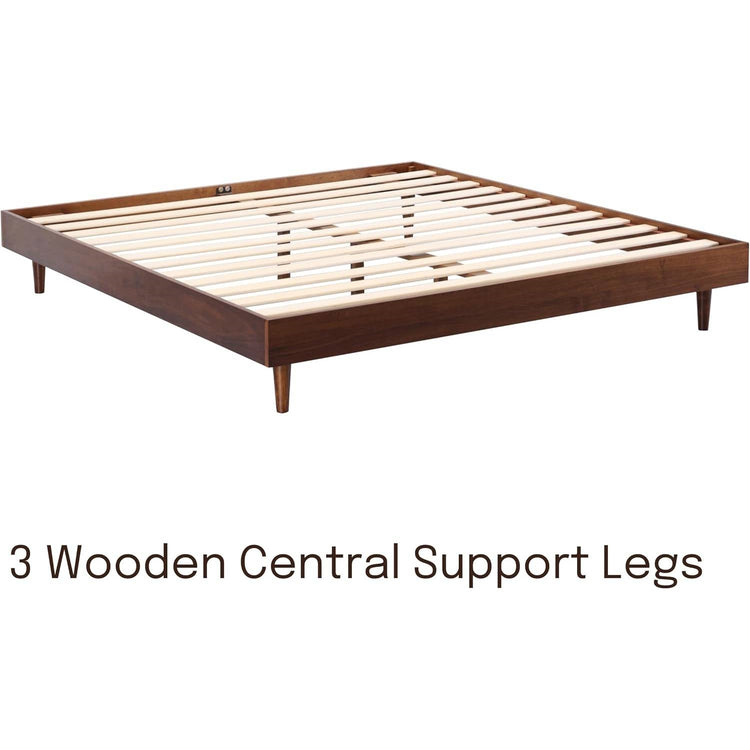 Queen size Mid-Century Modern Platform Bed Frame in Dark Brown Wood Finish FastFurnishings