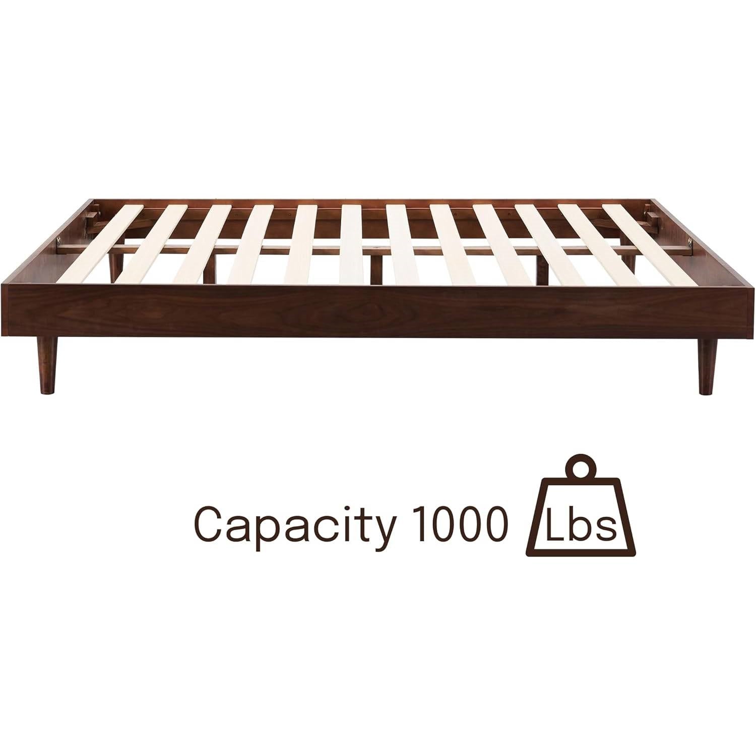 Queen size Mid-Century Modern Platform Bed Frame in Dark Brown Wood Finish FastFurnishings