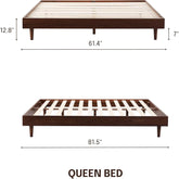 Queen size Mid-Century Modern Platform Bed Frame in Dark Brown Wood Finish FastFurnishings