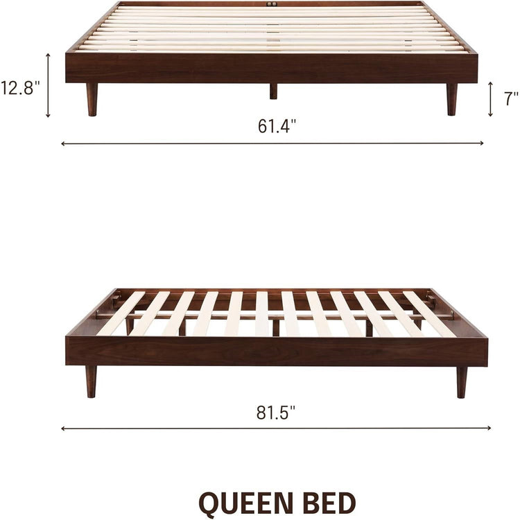 Queen size Mid-Century Modern Platform Bed Frame in Dark Brown Wood Finish FastFurnishings