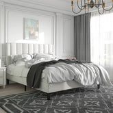 Queen Size White Velvet Platform Bed Frame with Upholstered Headboard & Footboard Jonine&