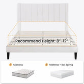 Queen Size White Velvet Platform Bed Frame with Upholstered Headboard & Footboard Jonine&