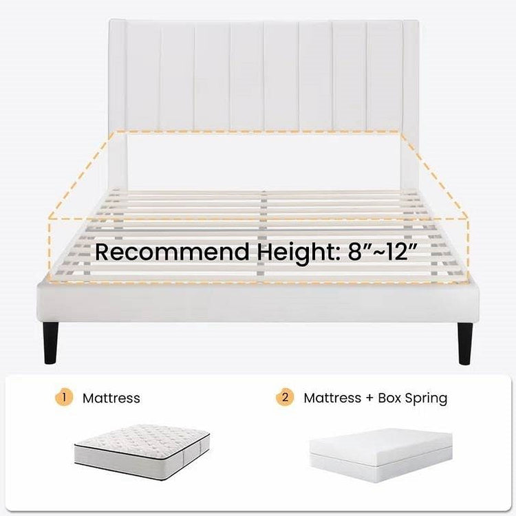 Queen Size White Velvet Platform Bed Frame with Upholstered Headboard & Footboard Jonine&