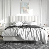Queen Size White Velvet Platform Bed Frame with Upholstered Headboard & Footboard Jonine&