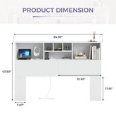 Queen size Bookcase Headboard in White Wood Finish with LED Lights-4