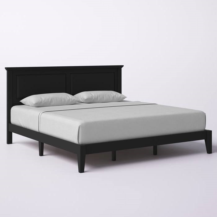 Solid Oak Platform Bed with Headboard — King, Black Retro Finish