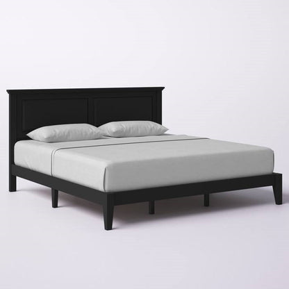 Solid Oak Platform Bed with Headboard — King, Black Retro Finish