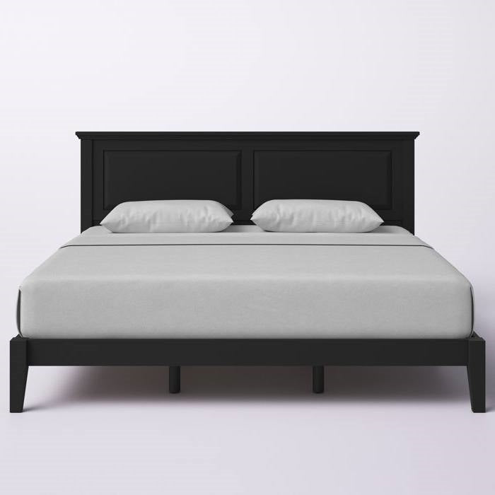 Solid Oak Platform Bed with Headboard — King, Black Retro Finish