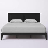King Traditional Solid Oak Wooden Platform Bed Frame with Headboard in Black-2