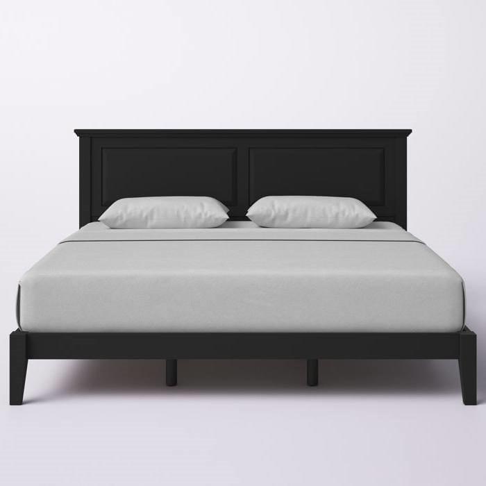 King Traditional Solid Oak Wooden Platform Bed Frame with Headboard in Black-2