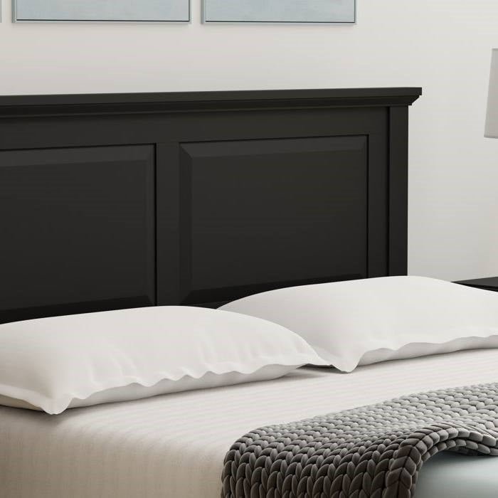 Solid Oak Platform Bed with Headboard — King, Black Retro Finish