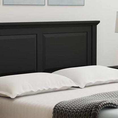 Solid Oak Platform Bed with Headboard — King, Black Retro Finish