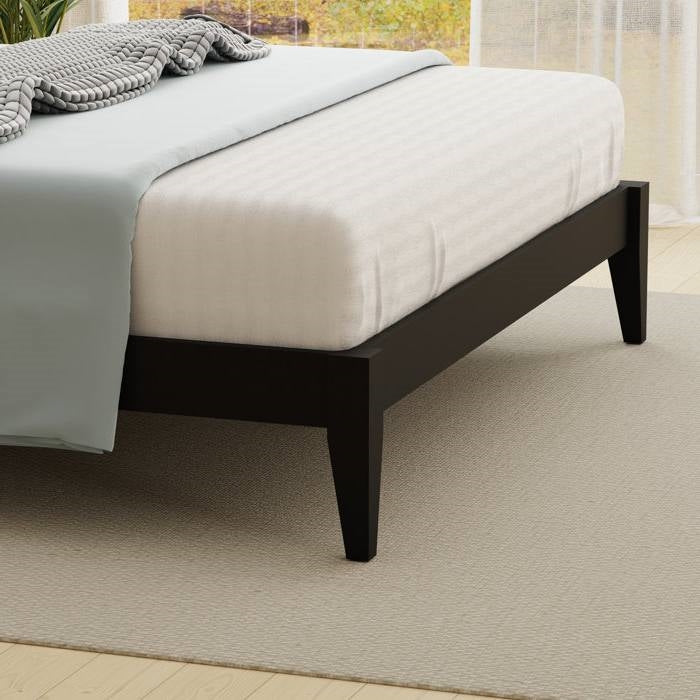 Solid Oak Platform Bed with Headboard — King, Black Retro Finish