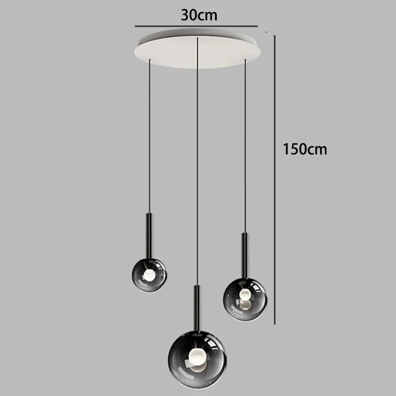 Nordic Stair Chandelier — Living & Dining Room Pendant Ceiling Light featuring three modern glass pendant lights suspended at varying heights for elegant statement lighting in minimalist Nordic design.