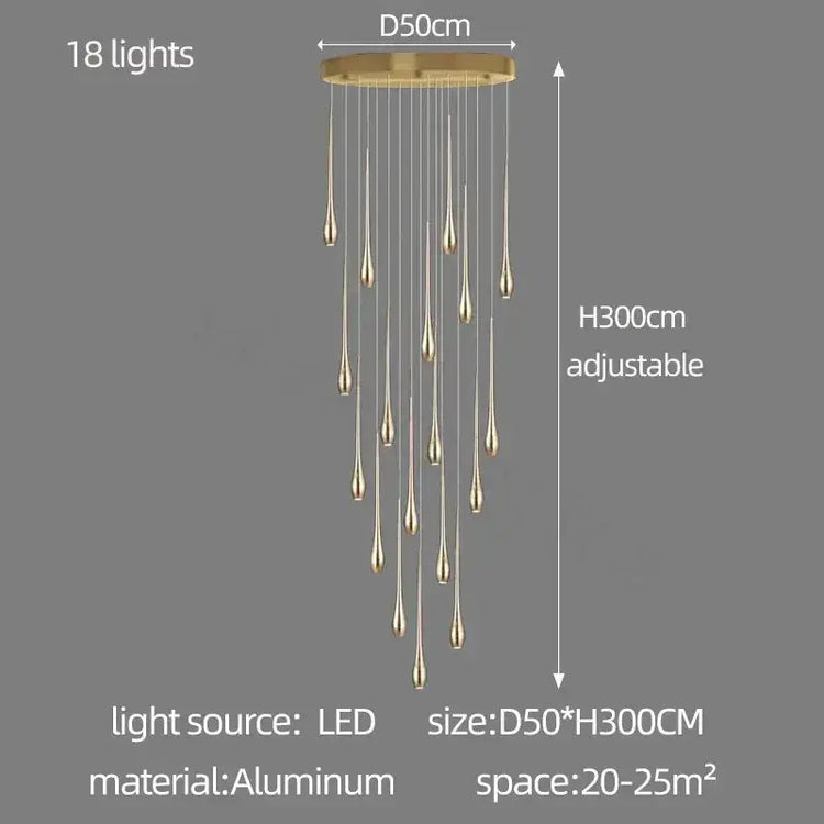 Golden Branch Staircase Chandelier — Multi-Light Pendant for Duplex & Statement Spaces Jonine&