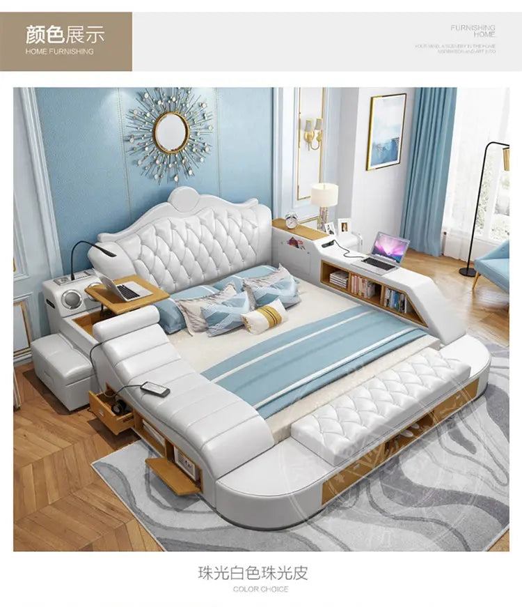Headboard Storage Double Bed Queen Drawers King Size Smart Bed Luxury Princess Modern Letto Matrimoniale Bedroom Furniture Jonine&
