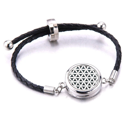 The Scent Locket — Aromatherapy Essential Oil Diffuser Bracelet in Black Leather &amp; Stainless Steel