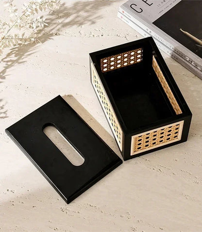 Rattan & Wood Tissue Box