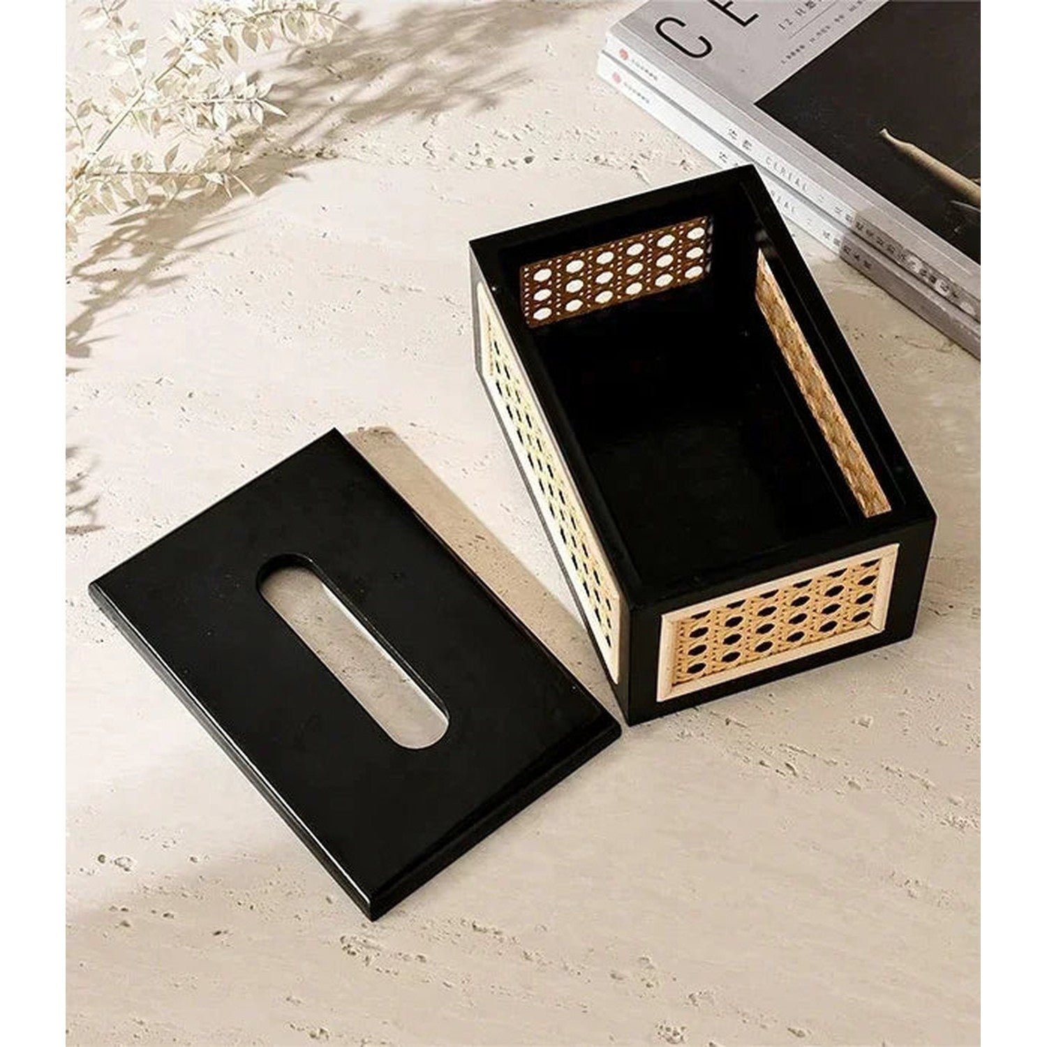 Rattan &amp; Wood Tissue Box