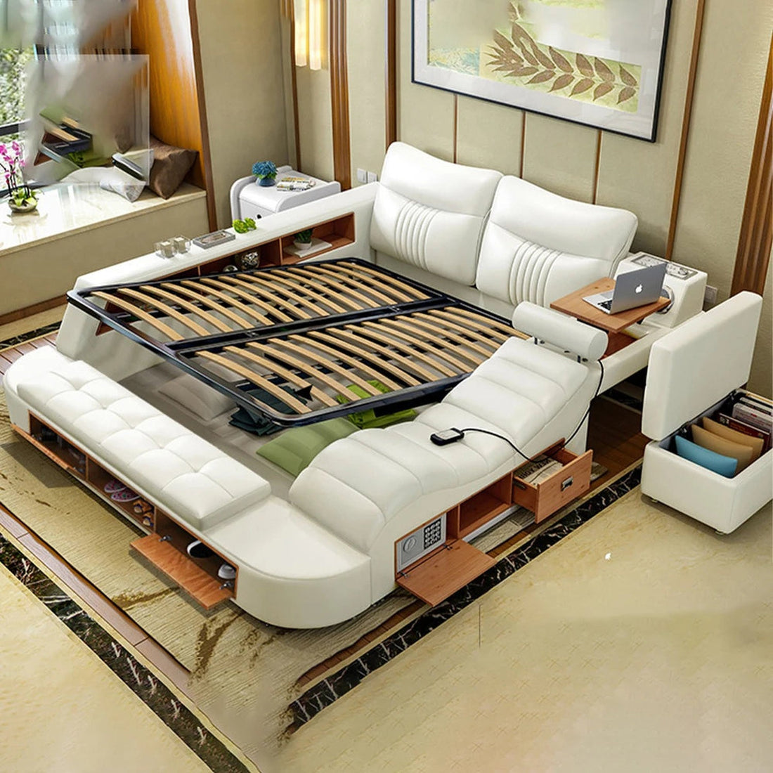 The Everything Bed — Upholstered Platform Bed with Drawers, LED Lighting &amp; Bluetooth Speaker