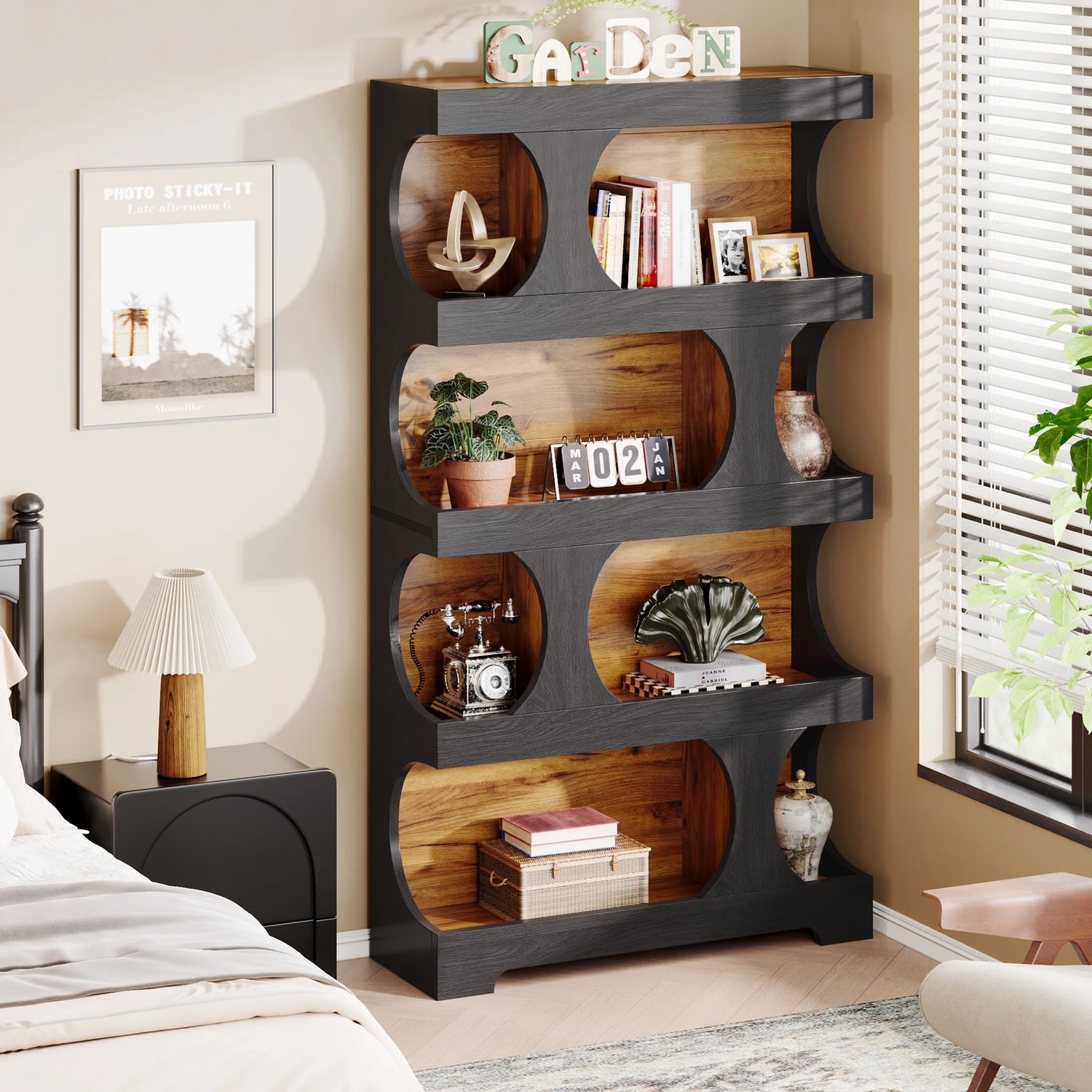 Tribesigns 71" Tall Bookcase, 4-Tier S-Shaped Bookshelf, Wood Decorative Storage Shelving, Modern Freestanding Display Shelves