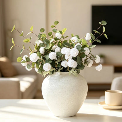 Stone-Texture Round Vase — Large Rustic Centerpiece