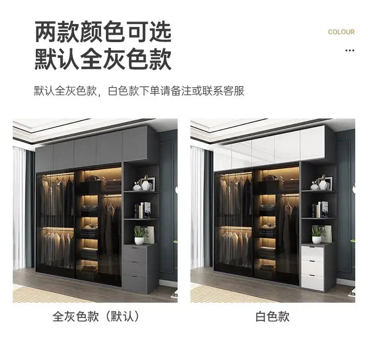 Bedroom Glass Sliding Door Wardrobe Clothes Storage Cabinet Closet Double Wardrobe Cabinets Wardrobes Furniture Modern Simple Jonine&