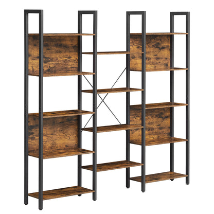 VASAGLE Bookshelf, 14 Shelves, Metal Rack for living room Study office Industrial Design