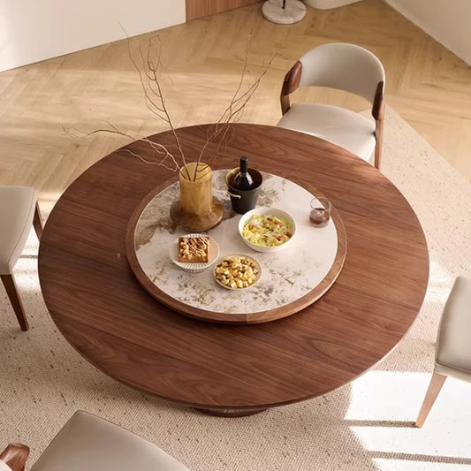 Mid-Century Round Dining Table — Solid Wood, Seats 4